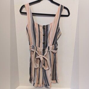 American Eagle Outfitters Peach, Pink and Gray Striped Tank Top Romper